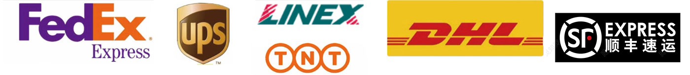 Express shipping logos including FedEx, UPS, DHL, TNT, LINEX, and SF Express